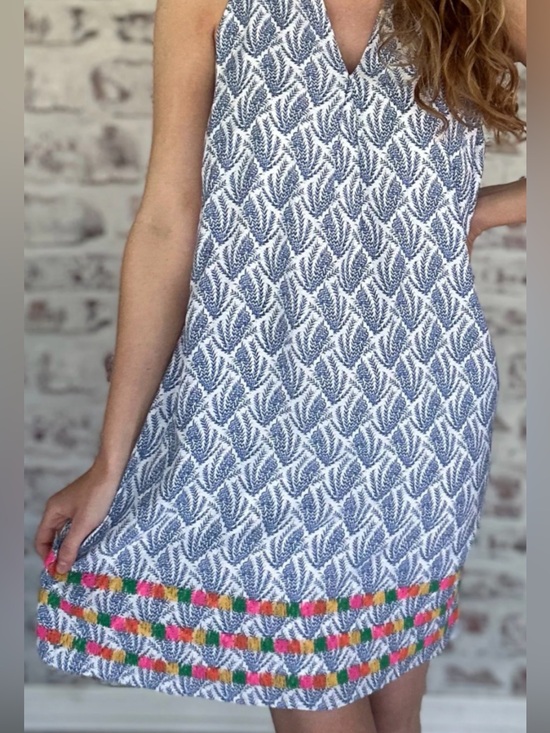 THML Dresses & Skirts - THML Blue & White Printed Halter Dress with Rainbow Embroidery